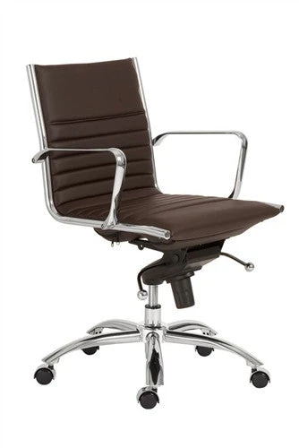 Brown Leather & Chrome Low Back Modern Office Chair 2 Brown Leather & Chrome Low Back Modern Office Chair - Image 2