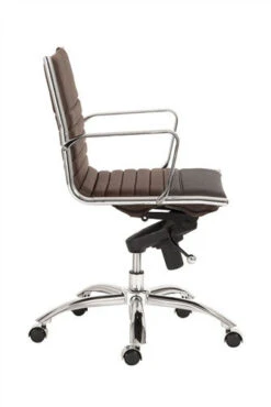 Brown Leather & Chrome Low Back Modern Office Chair 5 Brown Leather & Chrome Low Back Modern Office Chair -Home Decor Shop ES00674BRN 3