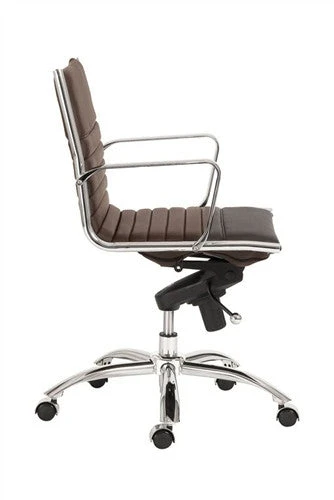 Brown Leather & Chrome Low Back Modern Office Chair 3 Brown Leather & Chrome Low Back Modern Office Chair - Image 3