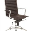 Brown Leather & Chrome High Back Modern Office Chair