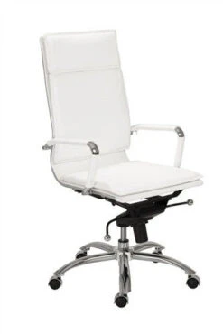 High Back Leatherette Executive Office Chair In White & Chrome