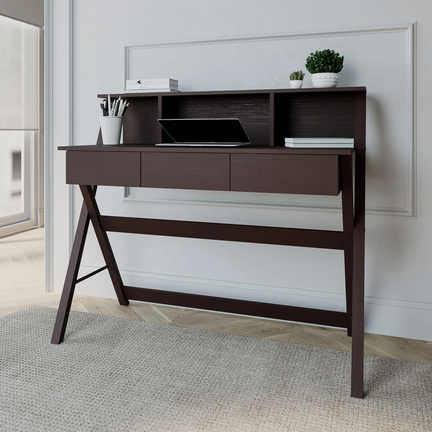 43" X-Frame Desk With Hutch In Wenge 1 43" X-Frame Desk With Hutch In Wenge