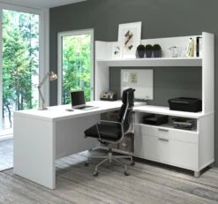 White 71" X 71" L-Shaped Office Desk With Hutch