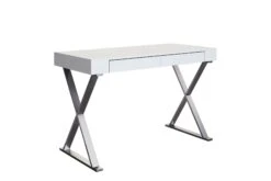 47" White Lacquer & Stainless X-Frame Desk With Drawers