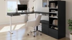 88" L-Shaped Adjustable Desk With Built-in Storage In Black/White