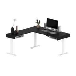 71" L-Shaped Sleek Black & White Standing Desk -Home Decor Shop FG6gwQA50V9xR33LgP5p2JNEu5137f2z