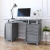 48" Gray Woodgrain Desk With Curved Cabinets