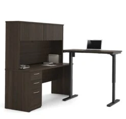 71" Dark Chocolate Desk With Hutch & Standing Desk Section