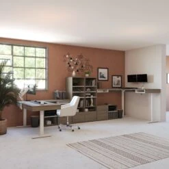 Set Of Two 88" L-Shaped Adjustable Walnut Gray Desks With Twin Monitor Arms