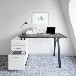 60" White & Glass Desk With Built-in File