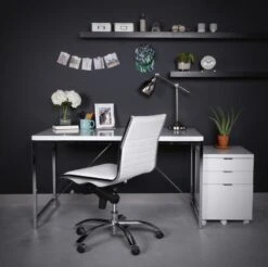 Armless White Leatherette Modern Office Chair -Home Decor Shop GilbertDesk DirkArmlessLBOfficeChair GilbertFilingCabinet