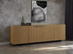 94" Gloss Gold Credenza With Textured Front
