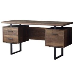 Trendy Brown Wood Grain Office Desk W/ Black Metal Accents