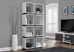 Ultra Modern Cubby-style Bookcase In White And Gray