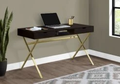 Espresso & Gold 47" X-Frame Desk With Two Drawers