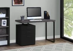 47" Reversible Gray Woodgrain Desk With Black Frame