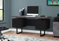 60" Gray Desk With Deep Drawers And Floating Top