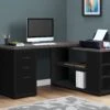 Black & Gray Woodgrain L-Shaped Desk With Built-in Credenza