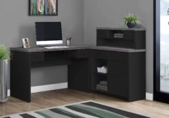 Gray & Black L-Shaped Desk With Low Hutch & Extra Storage