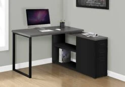 47" Reversible Corner Desk In Gray & Black With Credenza