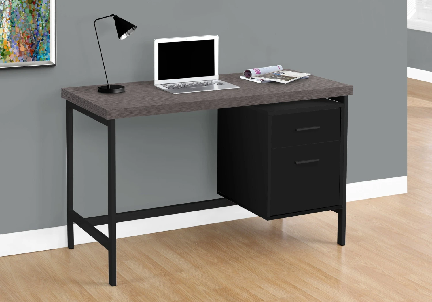 47" Desk In Gray & Black With File Cabinet 1 47" Desk In Gray & Black With File Cabinet