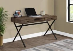 47" X-Frame Desk With Two Drawers In Reclaimed Brown Wood
