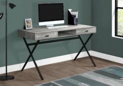 47" X-Frame Desk With Two Drawers In Reclaimed Gray Wood