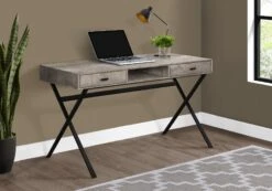 47" X-Frame Desk With Two Drawers In Reclaimed Taupe Wood