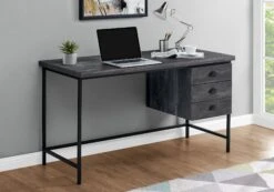 55" Black Reclaimed Wood Desk With Suspended Cabinet