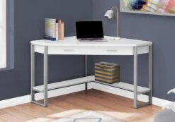 42" White And Silver Corner Desk