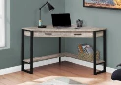 42" Reclaimed Taupe Wood And Black Corner Desk