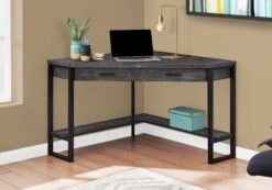 42" Reclaimed Black Wood And Frame Corner Desk