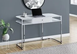 48" Modern Curved White And Chrome Desk