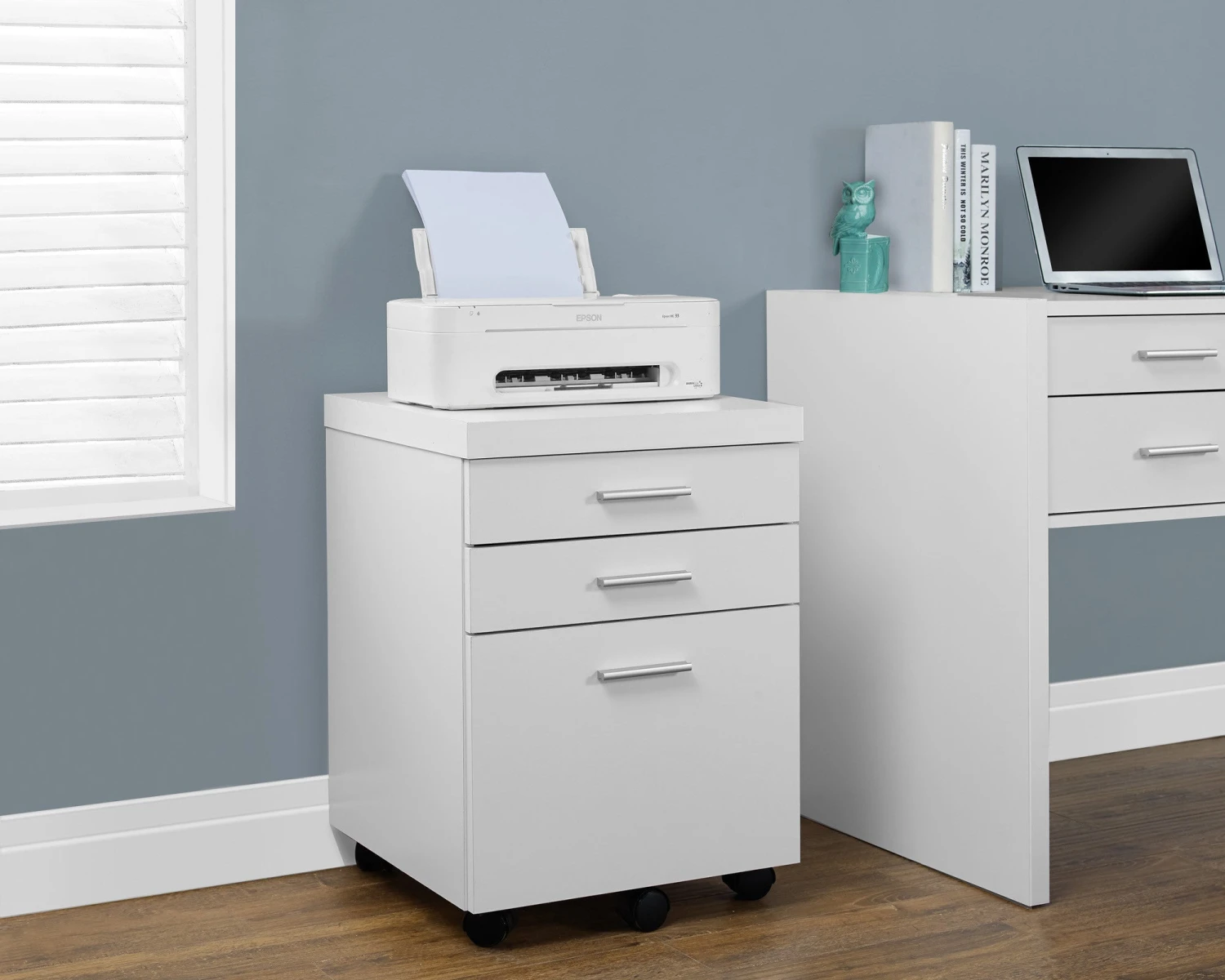 Modern 60" Desk With Floating Top & File Drawer In White 2 Modern 60" Desk With Floating Top & File Drawer In White - Image 2