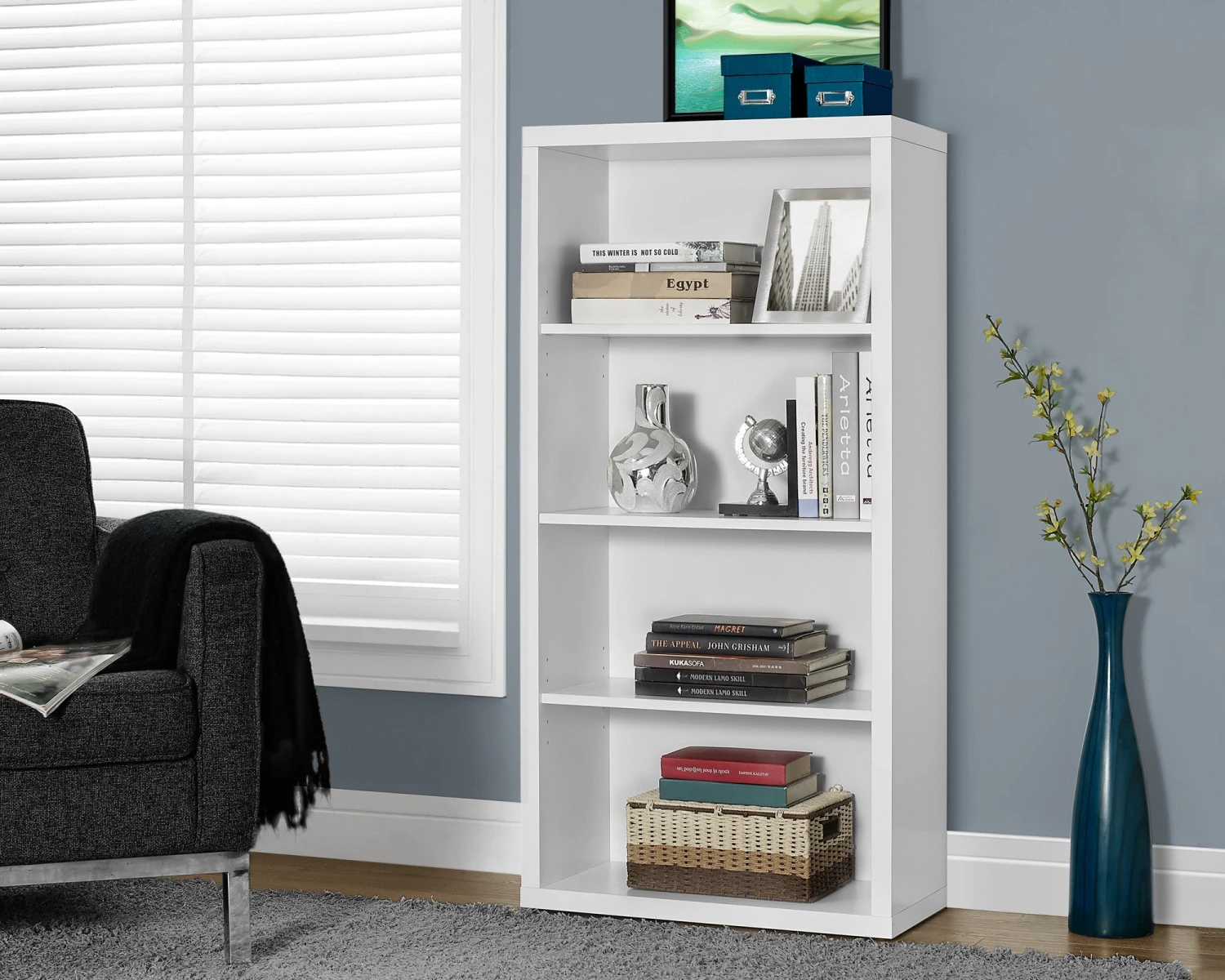 White 48" Tall Four Shelf Bookcase From Monarch 1 White 48" Tall Four Shelf Bookcase From Monarch