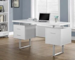 Modern 60" Desk With Floating Top & File Drawer In White