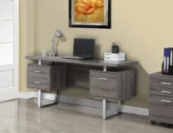 Modern 60" Desk With Floating Top & File Drawer In Dark Taupe