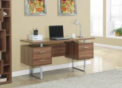 Modern 60" Desk With Floating Top & File Drawer In Walnut