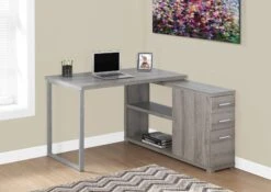 Modern Dark Taupe L-Shaped Desk With Drawers & Shelving