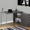 Modern Dark Gray L-Shaped Desk With Drawers & Shelving