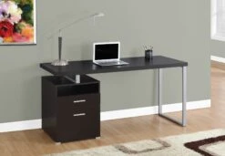 60" Single Pedestal Modern Office Desk In Cappuccino Finish