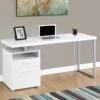 60" Single Pedestal Modern Office Desk In White Finish