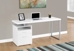60" Single Pedestal Modern Office Desk In White Finish