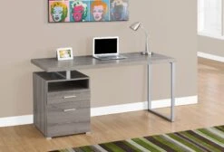 60" Single Pedestal Modern Office Desk In Dark Taupe Finish