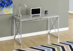 48" Dark Taupe Office Desk With Sleek Chrome Frame