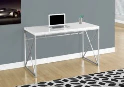 48" White Office Desk With Sleek Chrome Frame