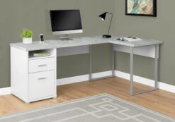 Versatile White & Cement 79" Corner Office Desk W/ Drawers