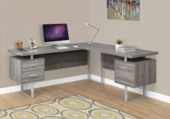 71" Dark Taupe Reversible Corner Desk W/ Drawers