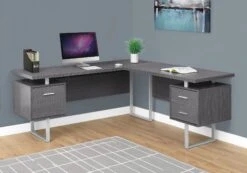 71" Gray Left/Right Facing Corner Desk W/ Drawers