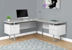 71" White & Cement Corner Desk With Drawers